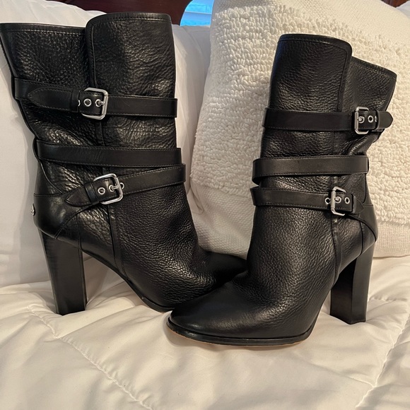 COACH ALEXANDRA BLACK LEATHER MID-CALF BOOT-BUCKLE 9 - Picture 3 of 12